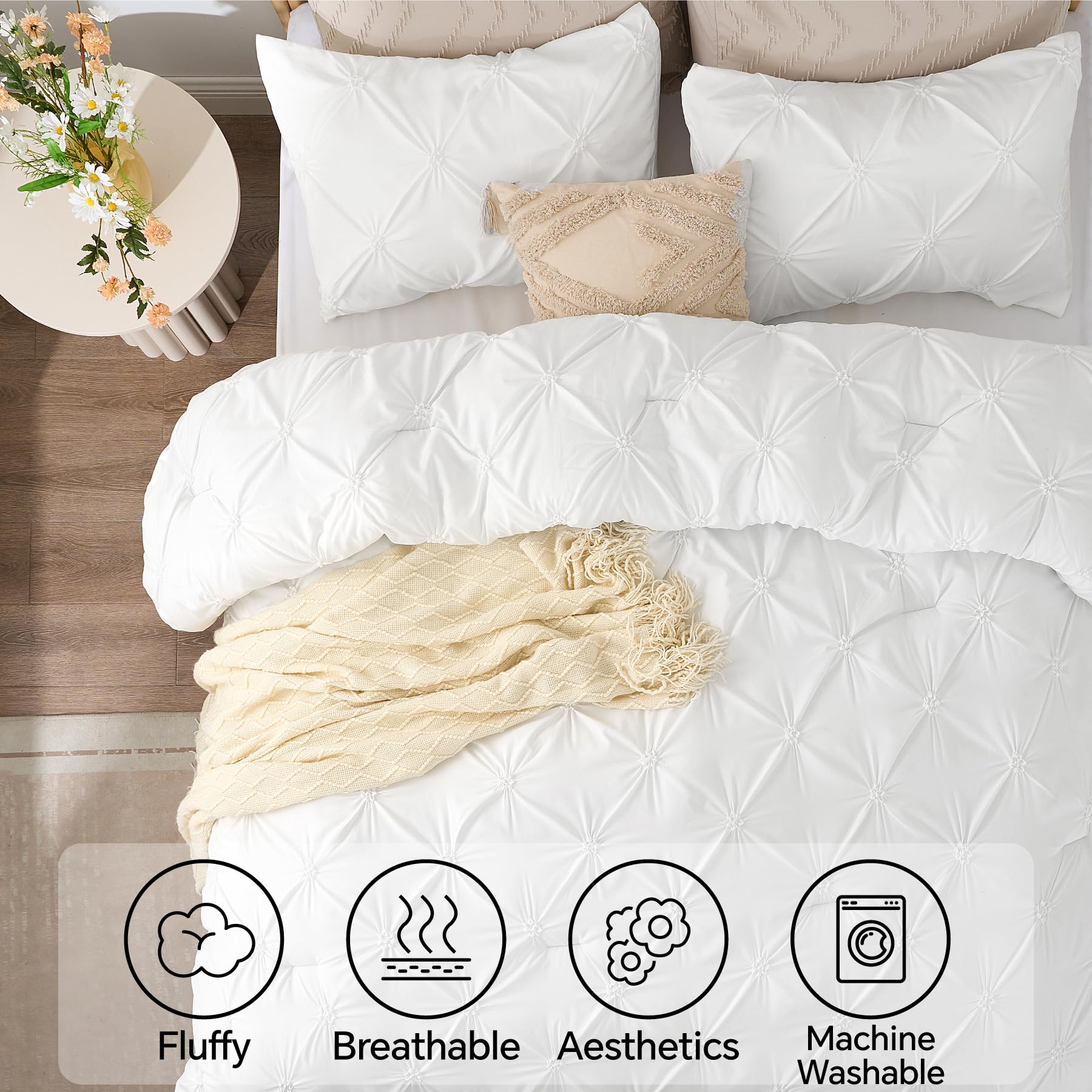 Amazon.com: BEDELITE White Queen Comforter Set - 3 Pieces Boho